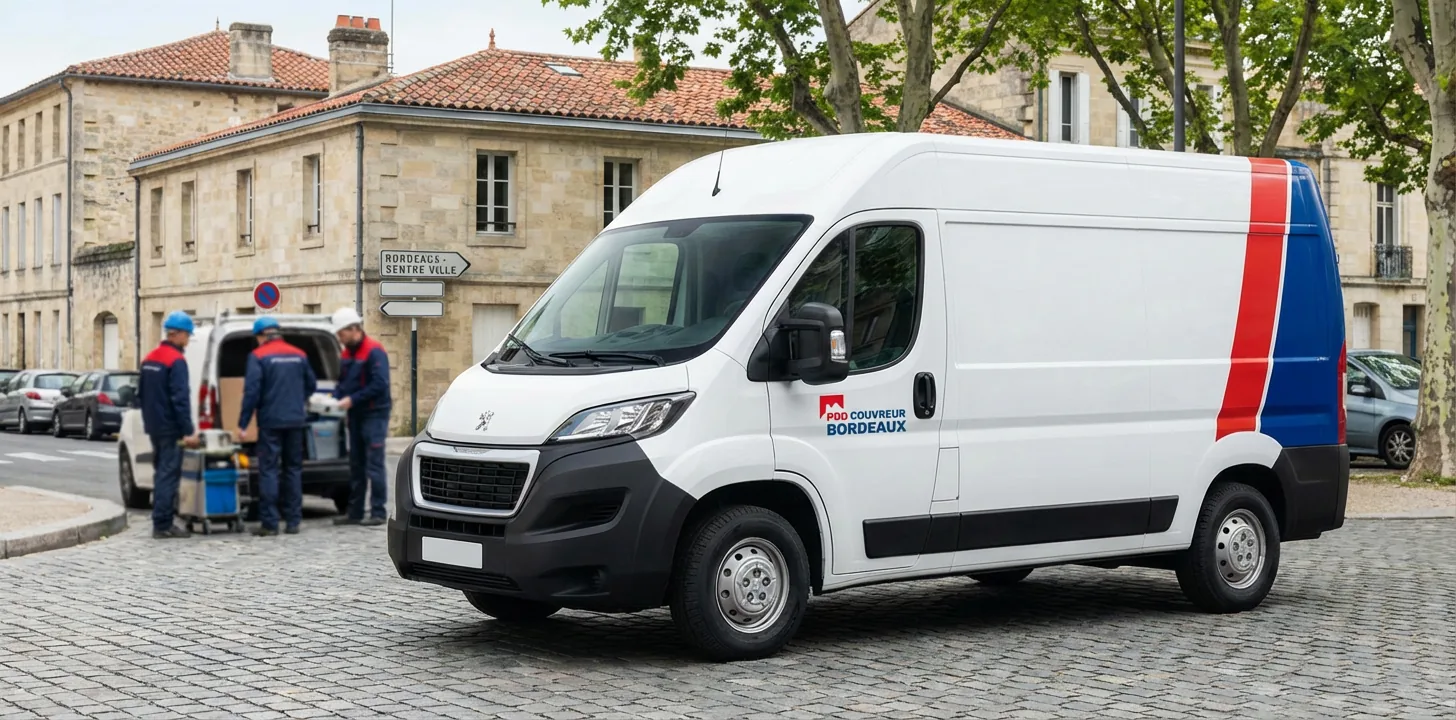 L'équipe PCB Couverture avec son fourgon, couvreurs à Bordeaux